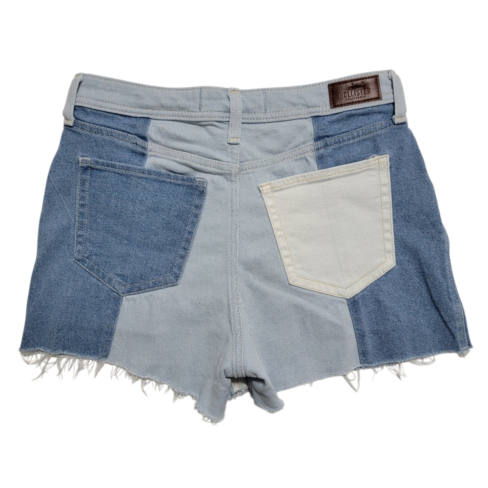 Patchwork Two-Tone Denim Shorts - Light Blue & Cream - Picture 2 of 8